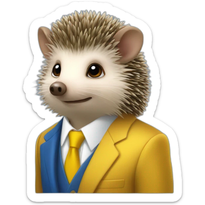 A hedgehog student in a suit in the color of the Ukrainian flag in a square academic cap sticker