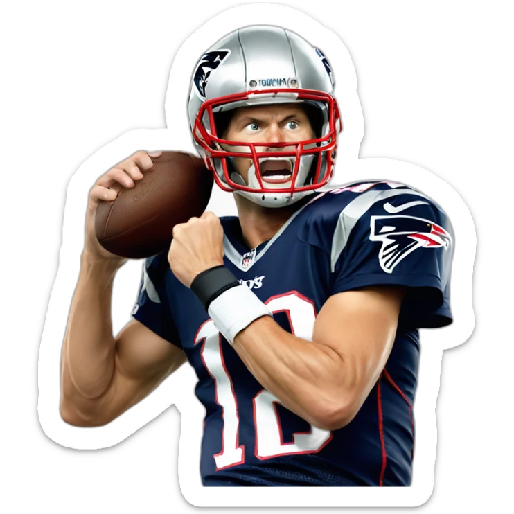 Tom brady with his football helmet on pumping his fist and yelling Let's Go sticker