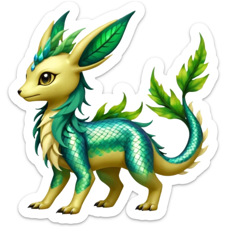 Shiny Iridescent Helioptile-Salandit-Leafeon-Fakémon-hybrid-creature (full body)  sticker