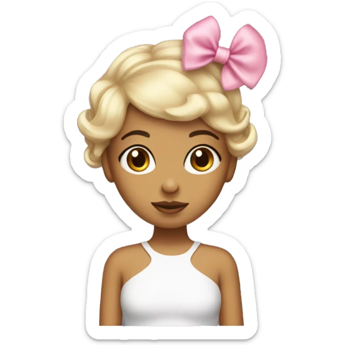 cute girl with hush cut hairstye and coquette bow on the right side sticker