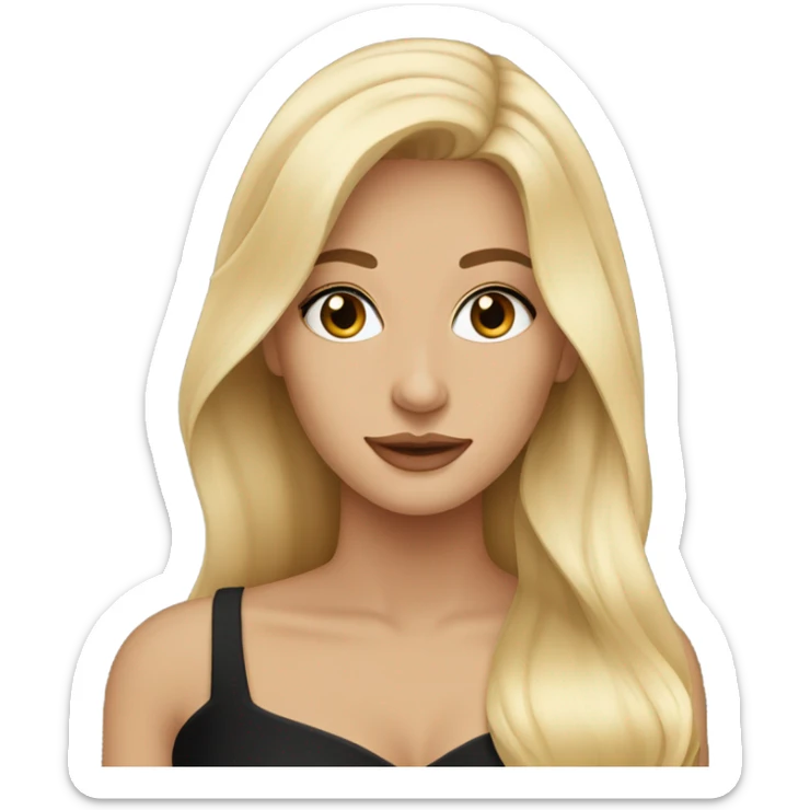 Gorgeous blonde woman, brown eyes, long hair, wearing a black gown sticker