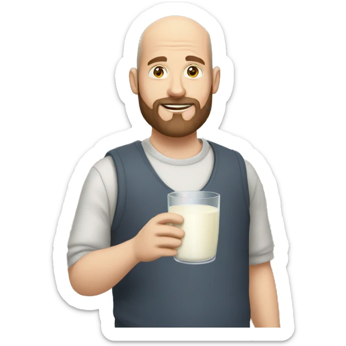 white balding man with brown hair and beard holding a glass of milk sticker