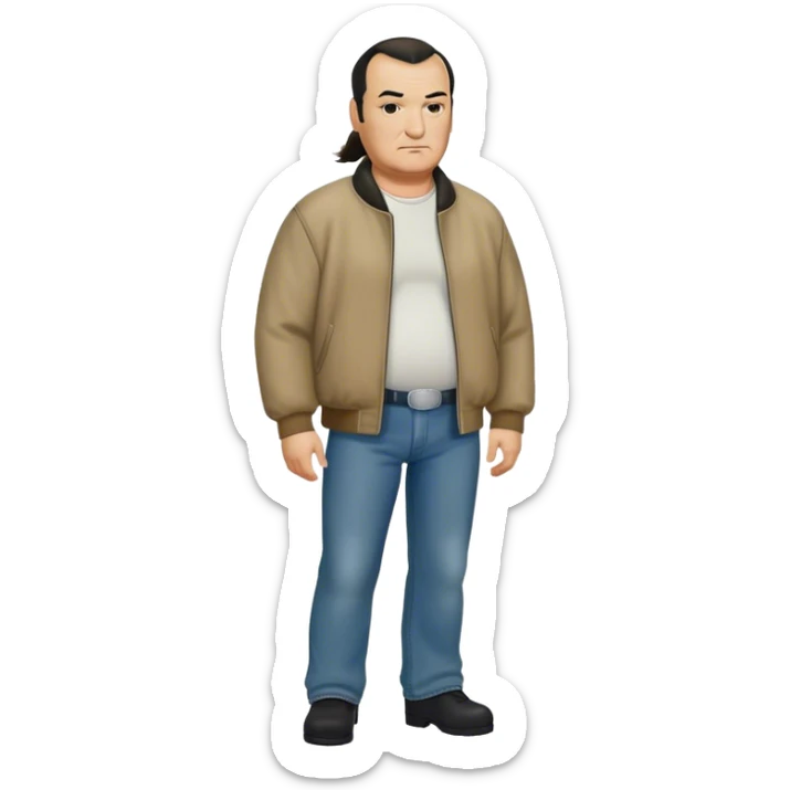unhealthy steven segal full-body balding with ponytail. pot belly. jacket and jeans sticker
