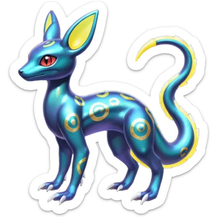 Shiny Iridescent Genesect-Umbreon-Salandit-Fakémon-hybrid-creature (full body)  sticker