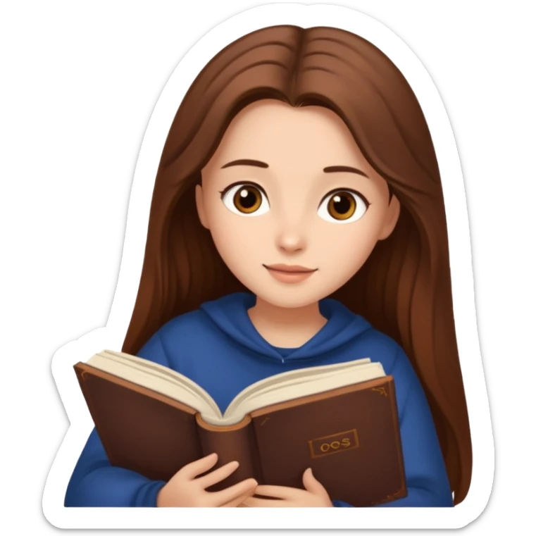 Cozy girl with long brown hair and brown eyes reading  sticker