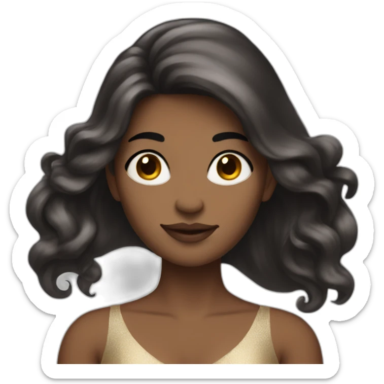 woman with very long dark brown hair mermaid style in a dress sticker