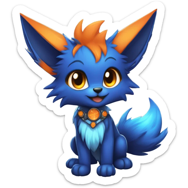 Anthro-Edgy-Cool-Blue-Orange-Contrast-Colors-Fantasy-Fur-Sona-Chibi-Shiny-Fakémon-Hybrid full body sticker