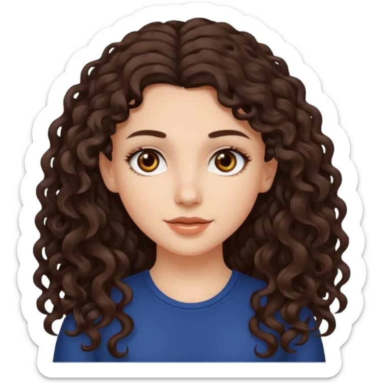 white girl with long dark curly brown hair brown eyes  sticker