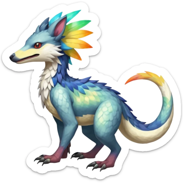 Colorful Fruity Iridescent Warm-colored Tropical Exotic Vernid-Sergal-Trico-Silvally-Nargacuga-fusion-hybrid-animal-creature, full body sticker