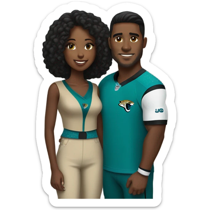Brown guy and black girl withJacksonville jaguars  clothes holding hands sticker