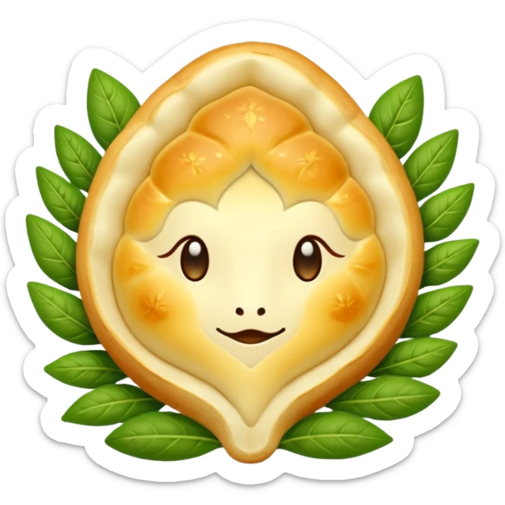 Georgian cuisine avatar in bright emoji-style illustration. Khachapuri and herbs, rich golden and green colors, simple shapes, flat design, strong character. Without human sticker