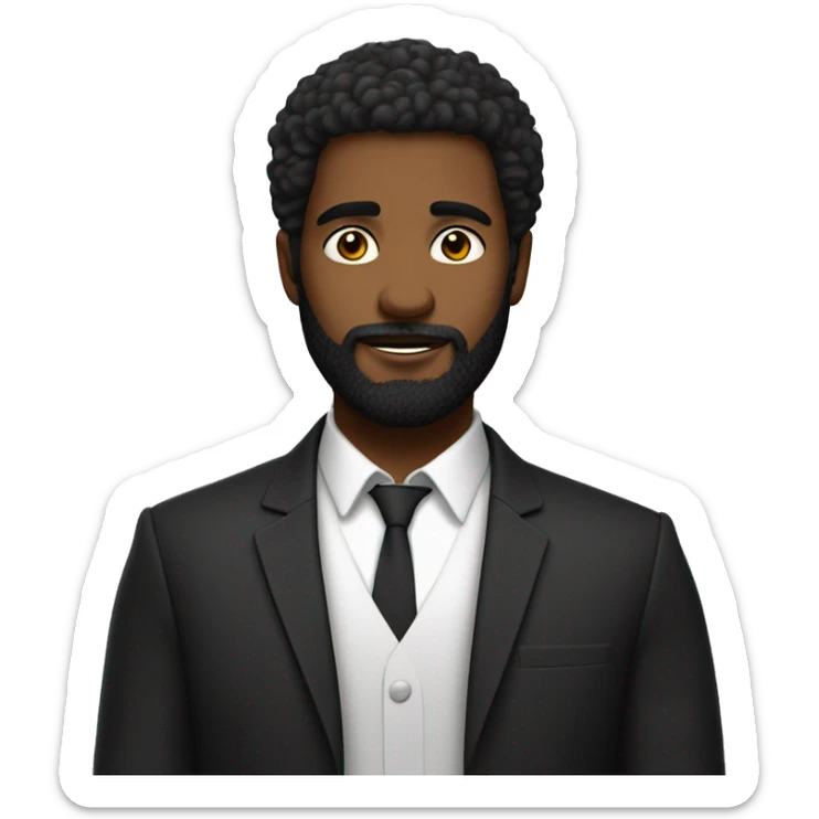 Un jeune homme noir avec une barbe légèrement fournie, des cheveux très courts noirs et un regard confiant sticker