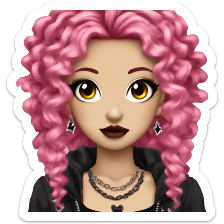 hime gyaru girl goth, punk, grunge, neon red hair, curls, dark makeup sticker