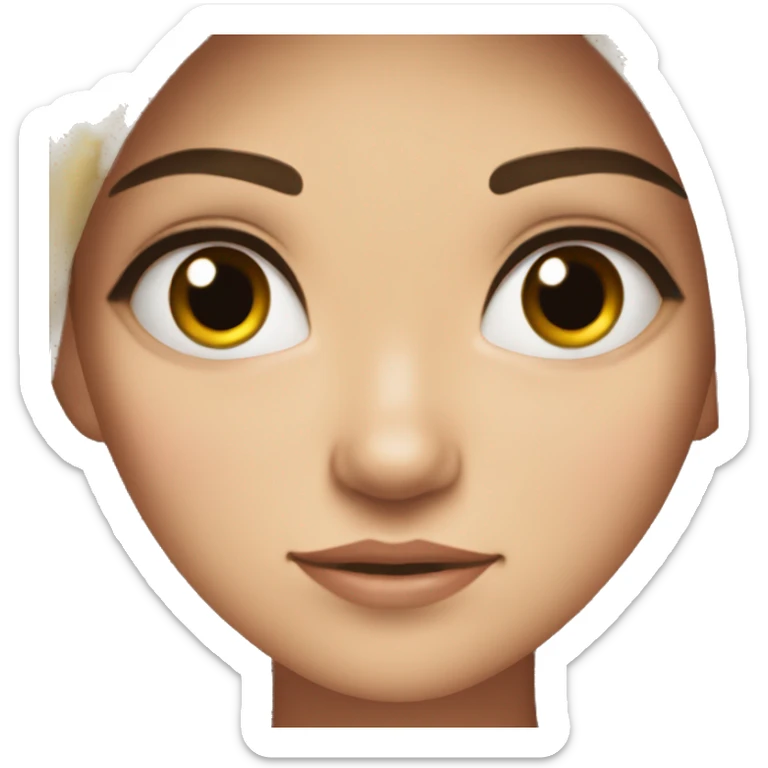 girl with light skin, dark hair and hazel eyes. very pretty, but she have an angry plan sticker