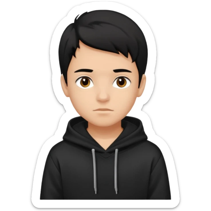 Chłopak ciemno brązowe oczy czarne włosy bluza czarna i taki bardziej żeby wyglądał na 18 latka sticker