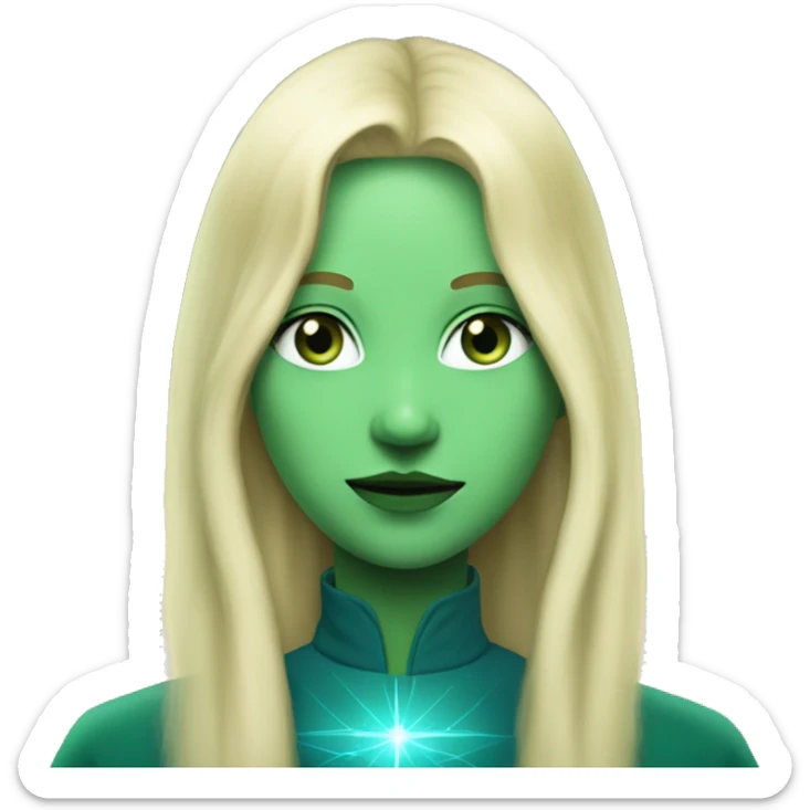 nordic pleiadian in green clothing with thin face long blonde hair and blue eyes sticker