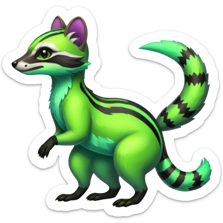 Iridescent Neon Green Civet-Numbat-Sergal-fusion-hybrid-animal-creature, full body sticker
