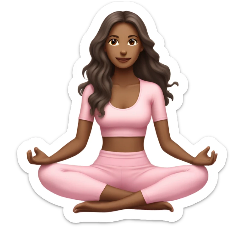  long hair and yoga beautiful girl in light pink pink pink clothes sitting on a yoga mat tan dark hair sticker