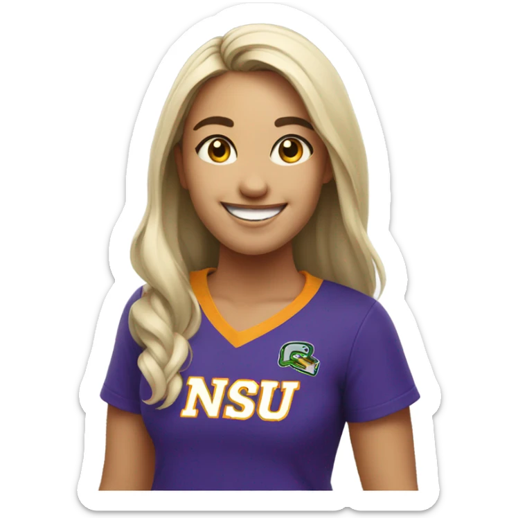 smiling girl in NSU shirt sticker