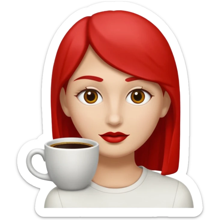 Una figura roja con cabeza cuadrada y cuerpo de rectángulos con cara con dos ojos negros como puntos y cejas preocupadas sin boca y que tenga como una especie de polvo café en la cabeza sticker