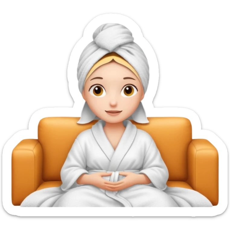 spa A contented and relaxed girl with a towel on her head in a white robe lies on a couch sticker