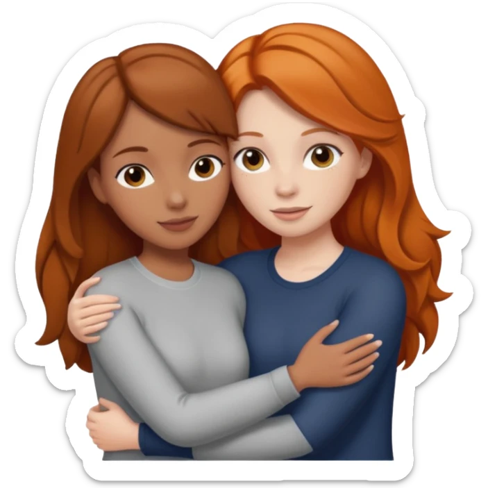 Sister brunette hugs a ginger hair , tow white girls sticker