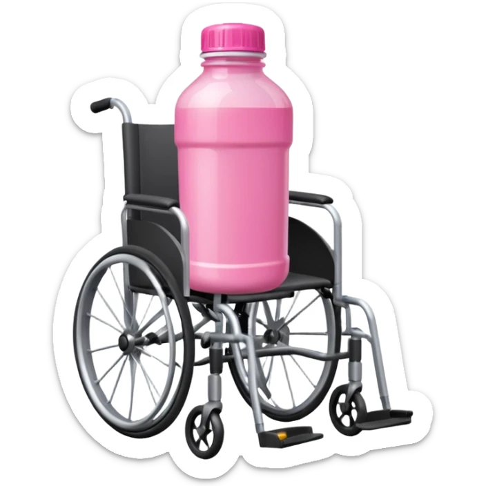 Pink water bottle sitting on a wheelchair with cars   sticker