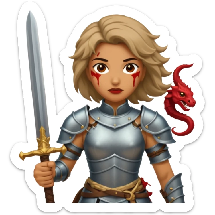 Fierce Latina in armor with a sword after a battle cutting off the head of a hydra sticker