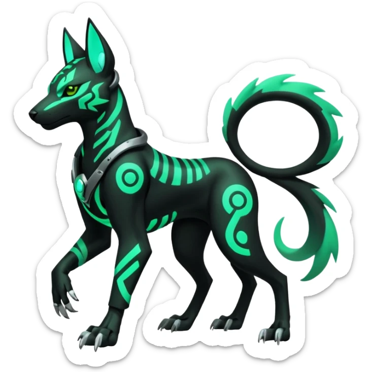 Black and green cyberpunk intricate neon glowing grey white futuristic cyborg-Houndoom-Tigress-Luxray-Gryphon-fusion (full body) sticker