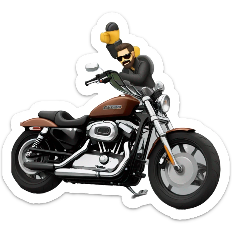 Create an emoji of a long-bearded Harley rider riding his Sportster 883. sticker