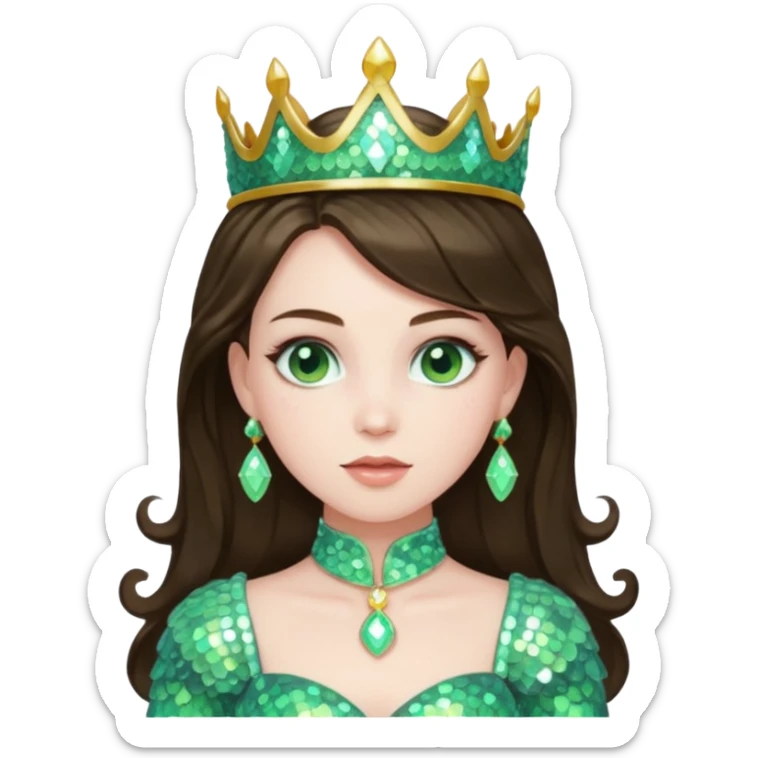 Princess Ozma from Oz with long brunette hair, pale green sequin outfit sticker