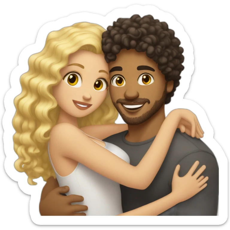 Light skin man with dark curly hair hugging a blonde curvy woman sticker