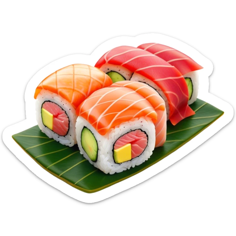 Cinematic Realistic Sushi Dish Emoji, depicted as an artful arrangement of fresh sushi with vibrant colors rendered with lifelike textures and delicate, natural lighting. sticker
