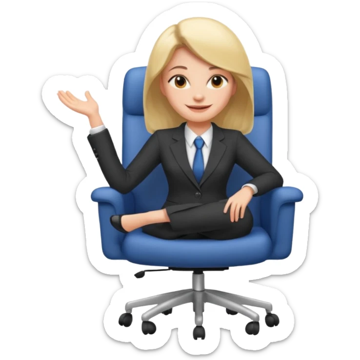 Cartoon face woman smiling and relaxing and aligned in a chair in office sticker
