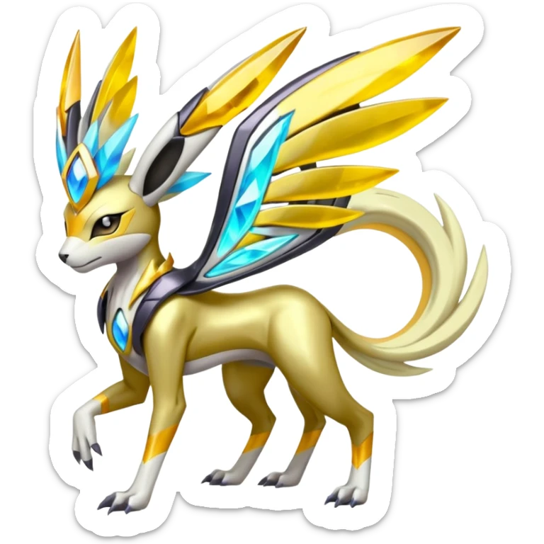 Colorful Futuristic Meloetta-Manectric-Solgaleo-Raikou-Pokémon-Digimon-Fakémon-fusion-hybrid-creature sticker