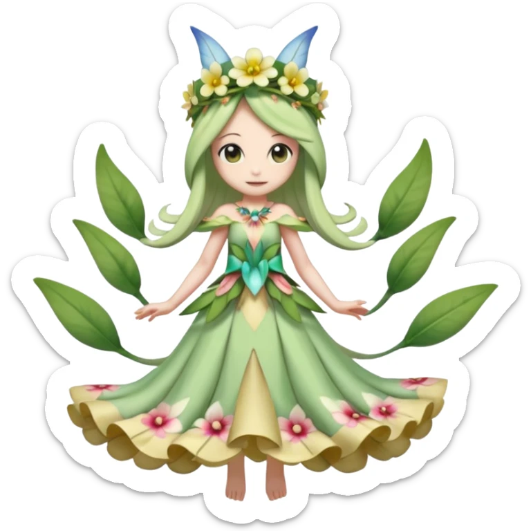 Cute Romantic Realistic  Floral Meloetta-Celebi-Cresselia-Digimon-Pokémon-Fakémon-hybrid-fusion, full body sticker