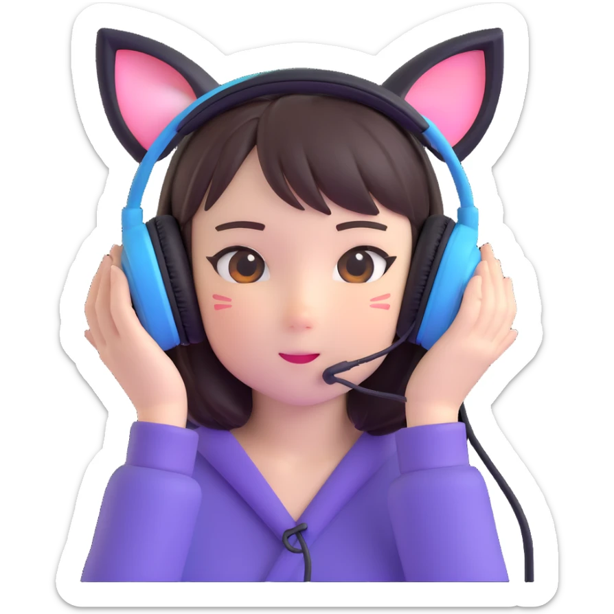 Adorable Japanese girl with kawaii cat ear gaming headphones sticker