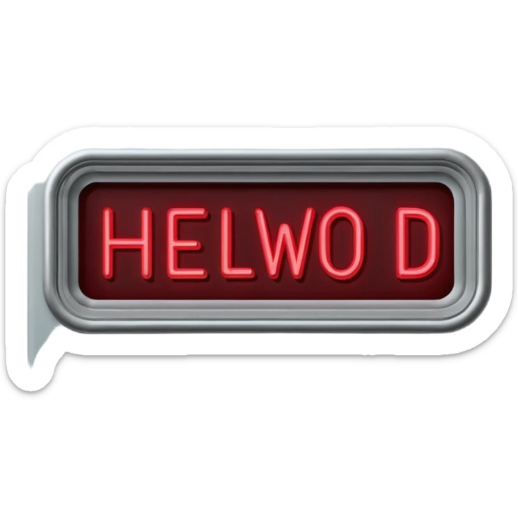 Minimalist emoji-style sticker of a flickering neon sign “HELLWOOD”, cracked letters, some missing, grayscale tubes with only faint glow in faded red

 sticker