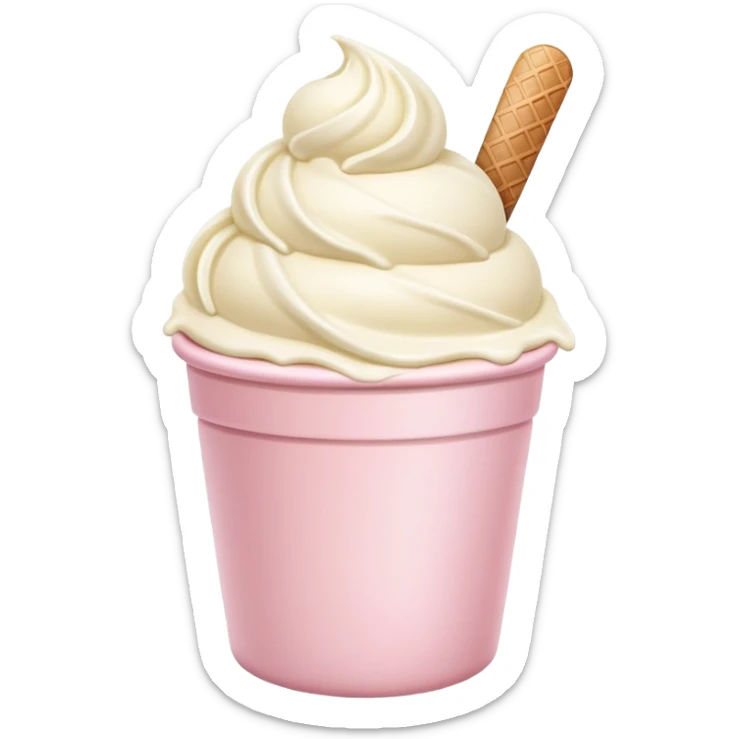 ultra realistic round single scoop of vanilla bean ice cream in light pink cup no spoon sticker