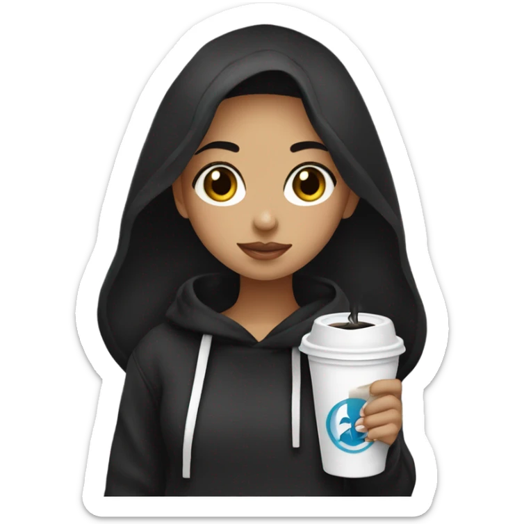 Girl with black hair and wearing black Hoodie and drink black caffeine ￼ sticker