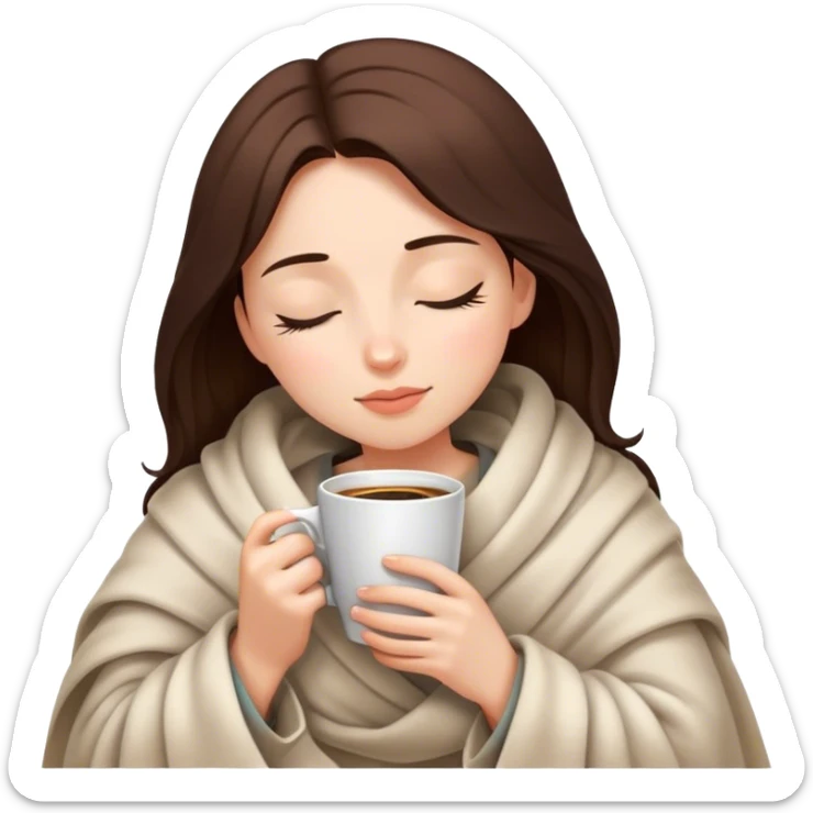 girl inside a blanket sipping coffee eyes closed sticker