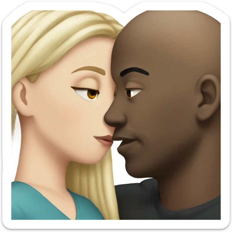 White girl dark hair kissing bald half black man sticker