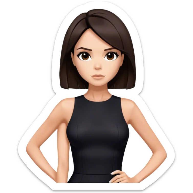 Victoria Beckham with dark brown hair in a short bob cut wearing a short black bodycon dress sticker