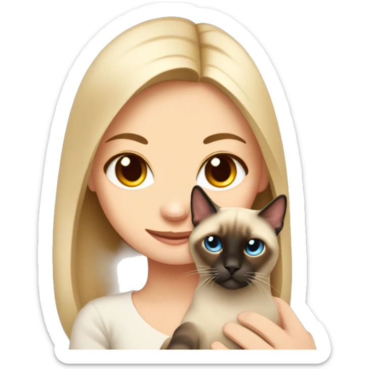 Siamese fold cat in the arms of a fair-haired girl with brown eyes sticker