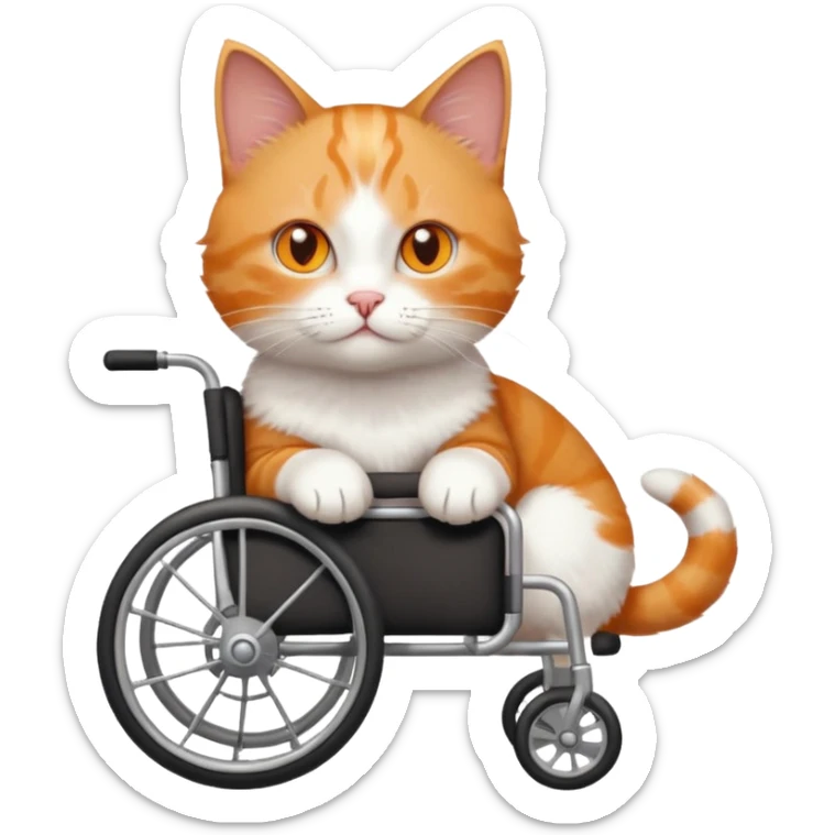 full body small short hair ginger and white cat with orange eyes walking in a wheelchair for cats sticker
