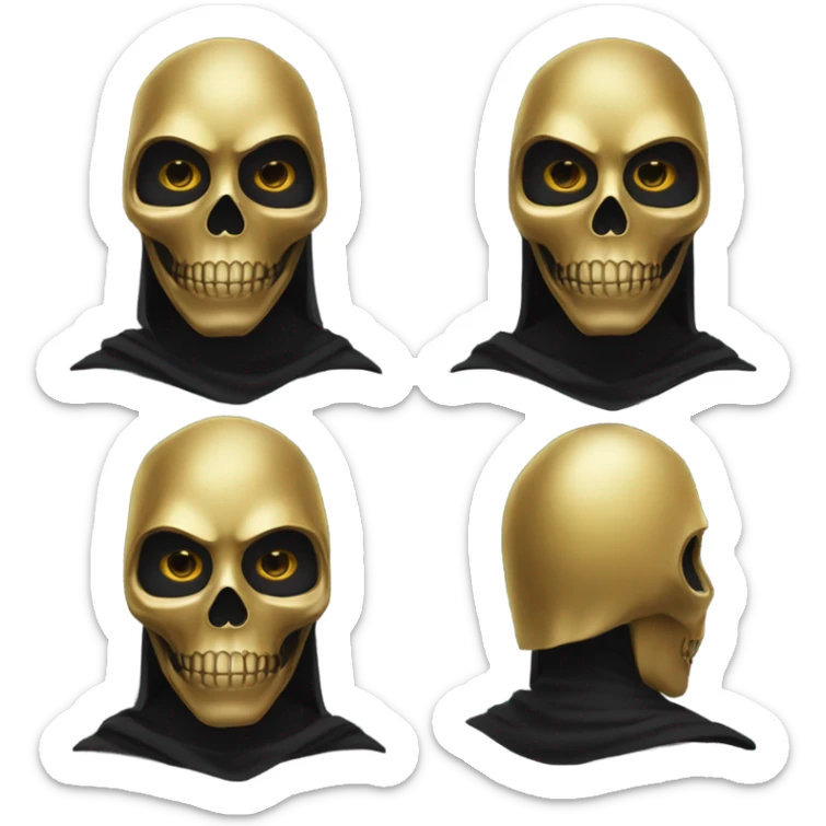 Hunter in black cape and a perfect gold skull jaw mask from death Stranding, full body front and back sticker