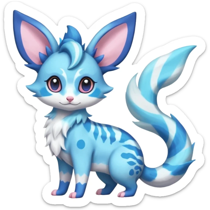 Rare realistic cute adorable epic aesthetic colorful Amaura-Sylveon-Vaporeon-Civet-Genet-species-Fakemon-hybrid-creature, with markings, full body sticker