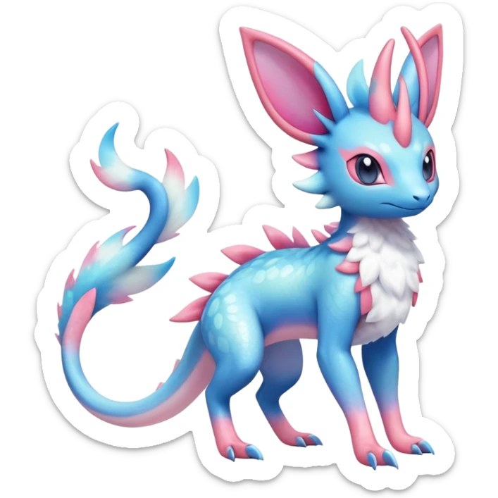 Colorful Shiny Exotic Amaura-Salandit-Aurorus-Sylveon-Fakémon-hybrid-creature (full body)  sticker