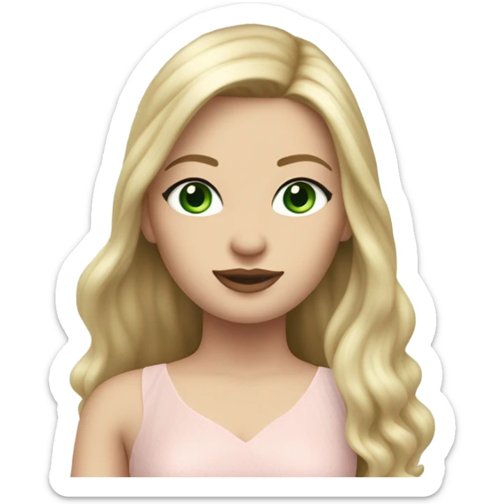 Realistic White woman with Long blonde straight hair and green eyes, full body wearing Long soft pink tiered tulle dress, isolated sticker