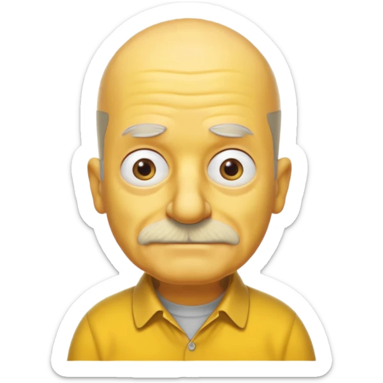 A 3D cartoon close-up portrait of an elderly yellow character styled like Grandpa Simpson, bald head with few tufts of hair, expressive wrinkles, yellow skin and shirt, Memoji-style lighting, matching Simpsons family design. sticker